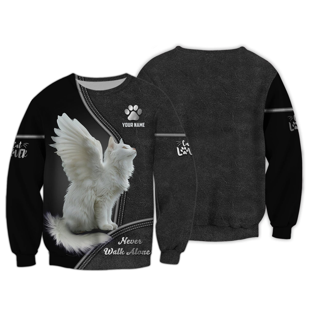 Blisscorners White Cat Custom Name Shirt Never Walk Alone Gift For Cat Lover 3D Shirts