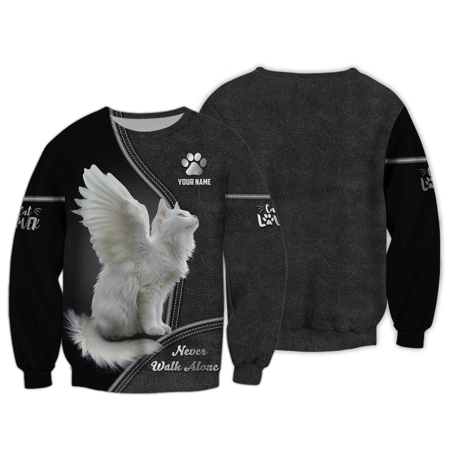 Blisscorners White Cat Custom Name Shirt Never Walk Alone Gift For Cat Lover 3D Shirts