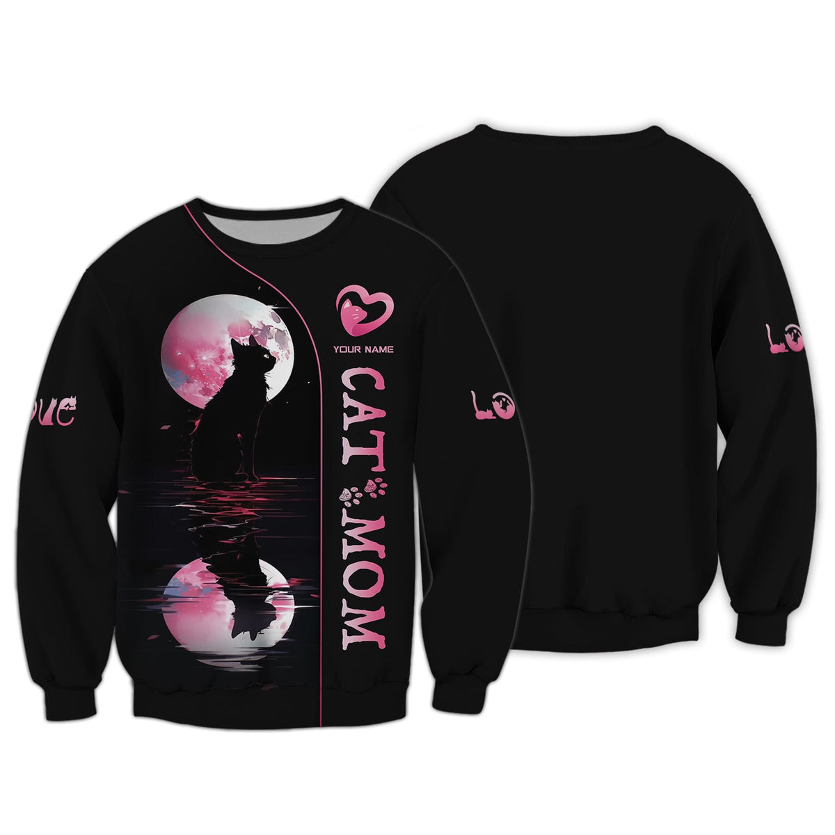 Blisscorners Black Cat With The Moon Custom Name Cat Mom 3D Shirt Gift For Cat Lovers