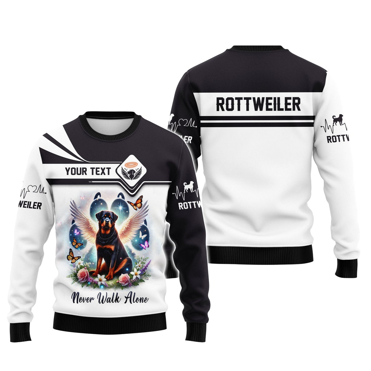 Blisscorners 3D Full Print Angel Wings Rottweiler Never Walk Alone T-ShirtPersonalized Name Gift For Dog Lovers