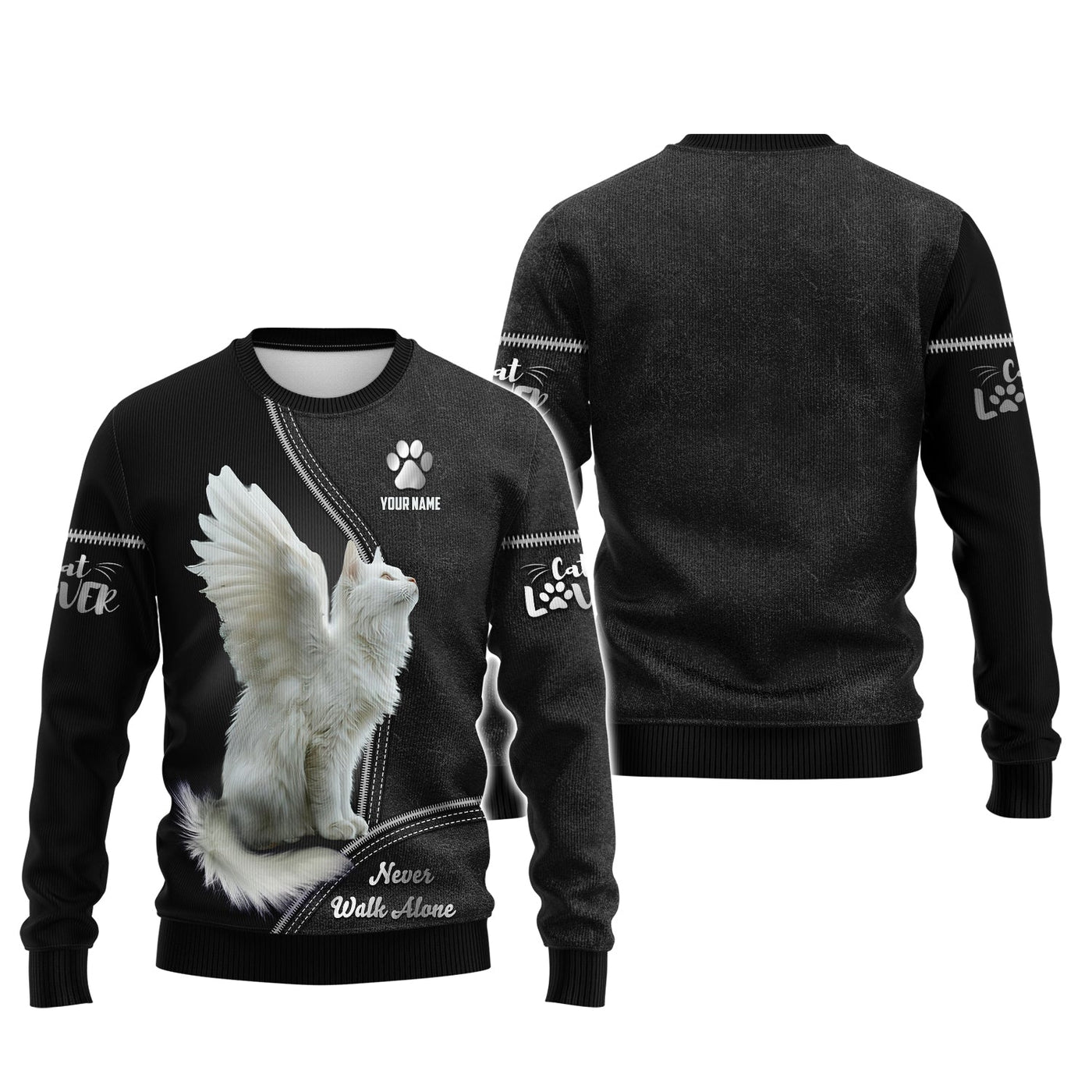 Blisscorners White Cat Custom Name Shirt Never Walk Alone Gift For Cat Lover 3D Shirts