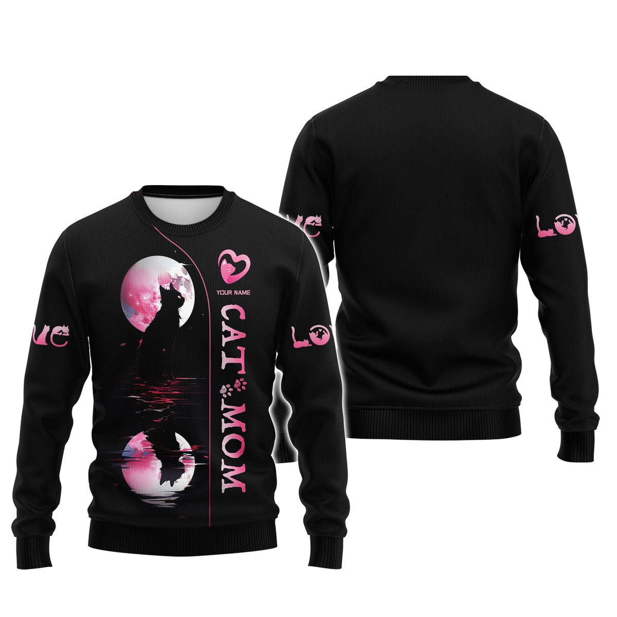 Blisscorners Black Cat With The Moon Custom Name Cat Mom 3D Shirt Gift For Cat Lovers