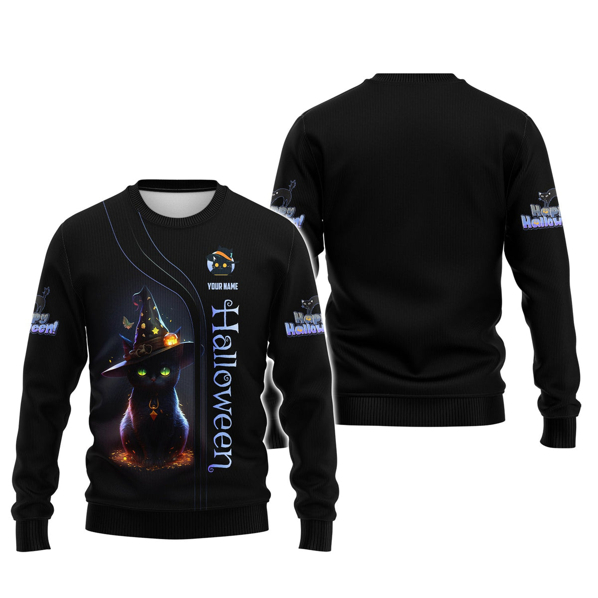 Blisscorners Halloween Custom Zipper Hoodie Black Cat Of Halloween 3D Shirt Gift For Halloween Lovers