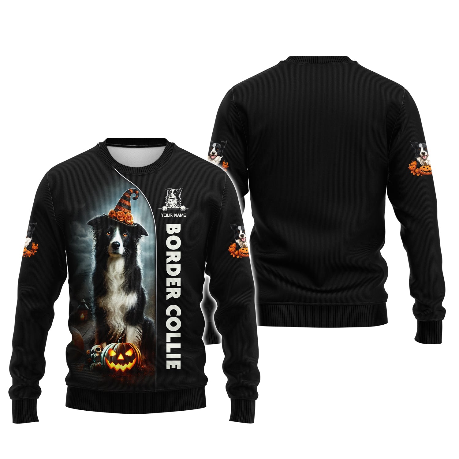 Blisscorners Border Collie Custom Name 3D Shirt Happy Halloween Gift For Dog Lovers