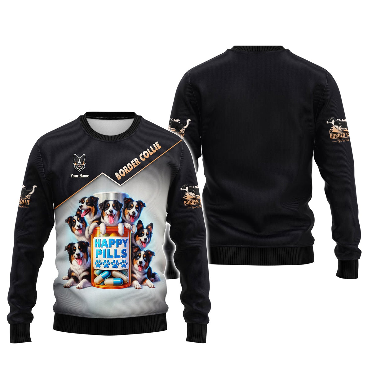 Blisscorners Border Collie Custom Name 3D Shirt Happy Pills Border Collie Gift For Dog Lovers