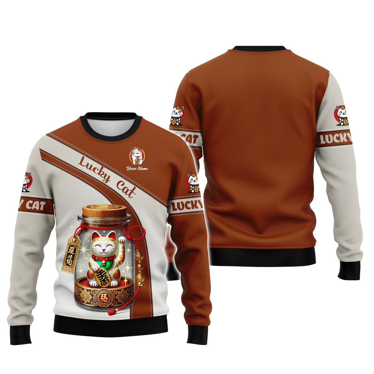 Blisscorners 3D Full Print Lucky Cat T-Shirt Personalized Name Gift For Cat Lovers