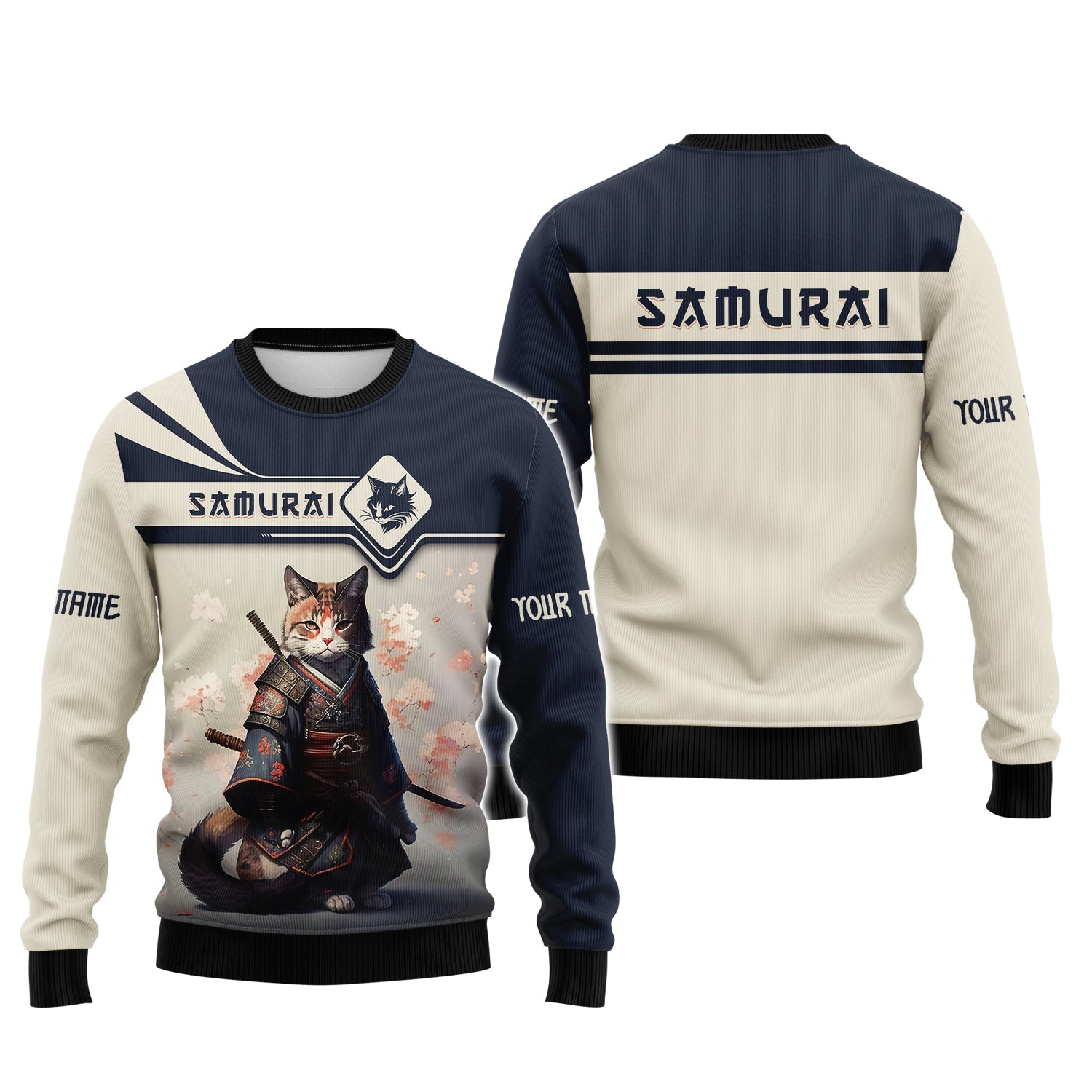 Blisscorners Cat Samurai Custom T- Shirts Cat Samurai With Cherry Blossom 3D Shirt Gift For Samurai Lover