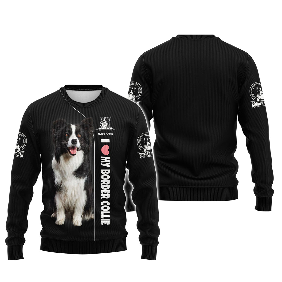 Blisscorners Border Collie Custom Name Zipper Hoodie Gif For Dog Lover 3D Shirts