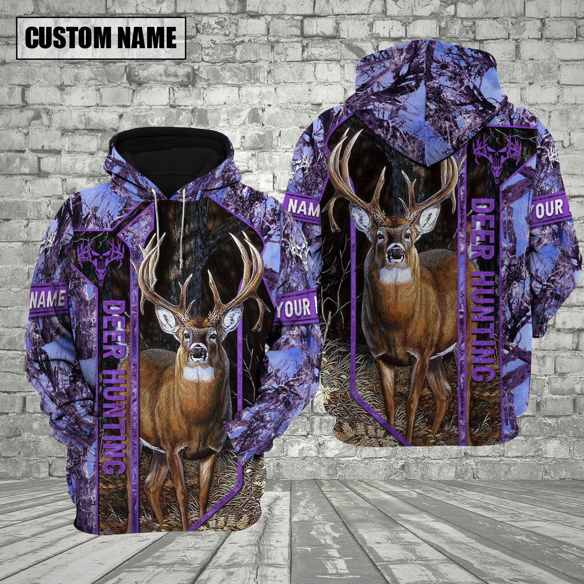 Blisscorners Purple Camo Deer Hunting Custom Name Shirt 3D All Over Printed Clothes