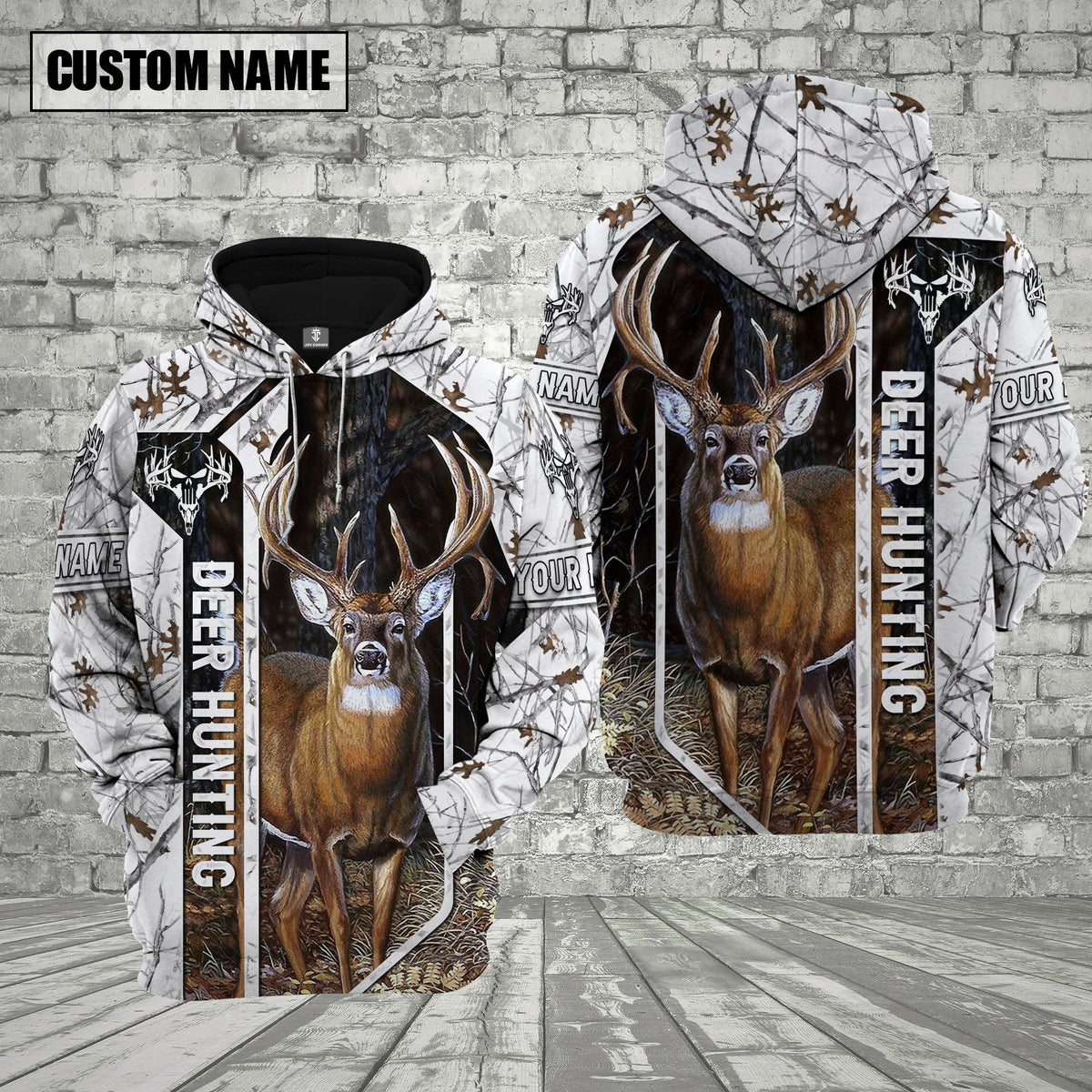 Blisscorners White Camo Deer Hunting Custom Name Shirt 3D All Over Printed Clothes
