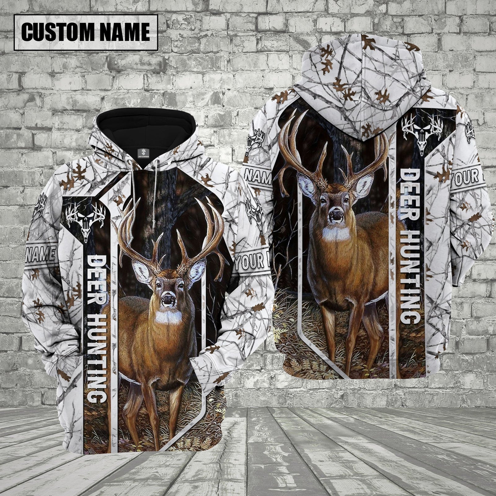 Blisscorners White Camo Deer Hunting Custom Name Shirt 3D All Over Printed Clothes