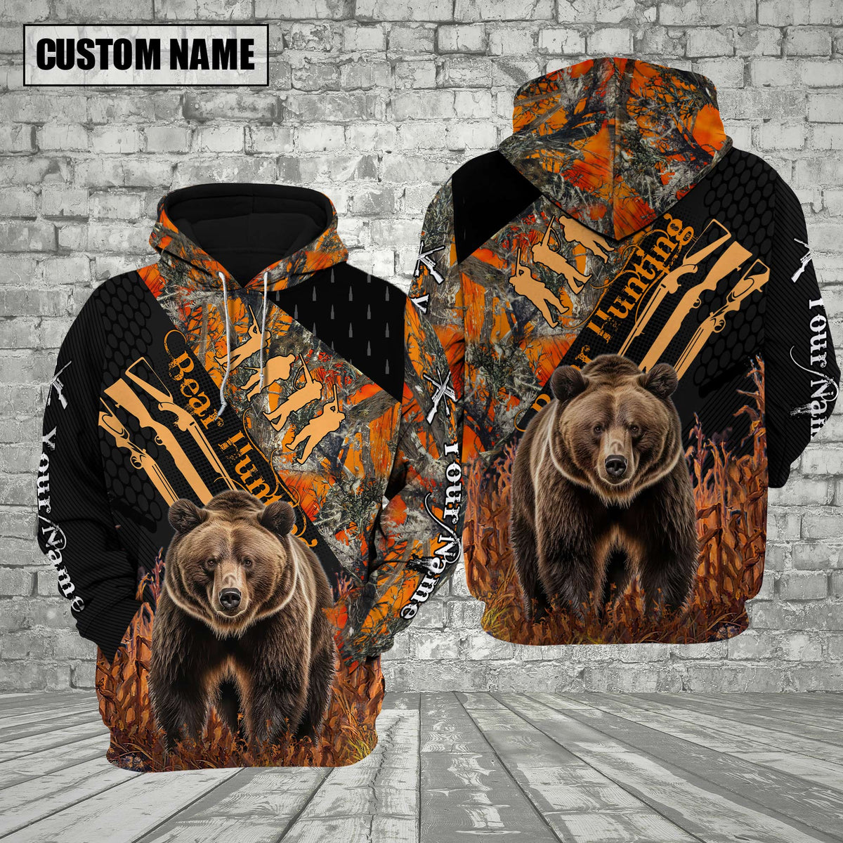 Blisscorners Bear Hunting Orange Camo Custom Name Shirt 3D All Over Printed Clothes