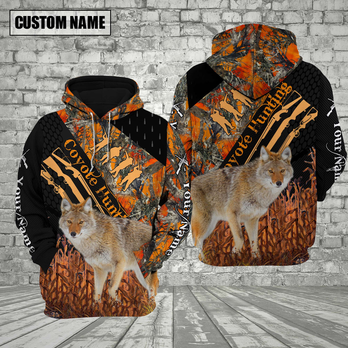 Blisscorners Coyote Hunting Orange Camo Custom Name Shirt 3D All Over Printed Clothes