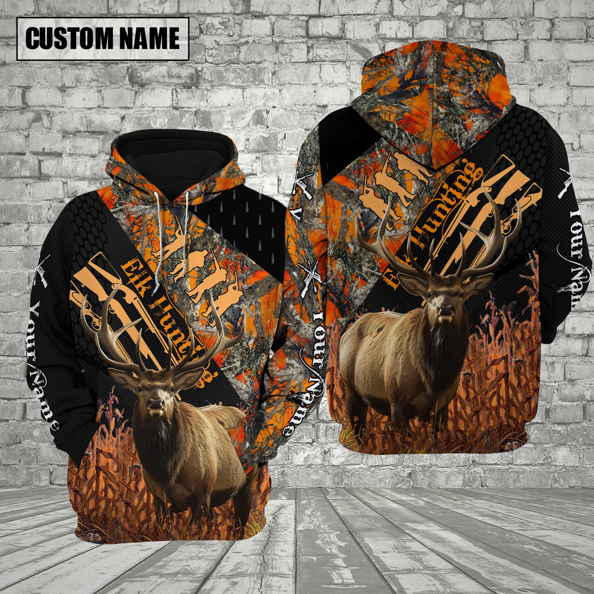 Blisscorners Elk Hunting Orange Camo Custom Name Shirt 3D All Over Printed Clothes