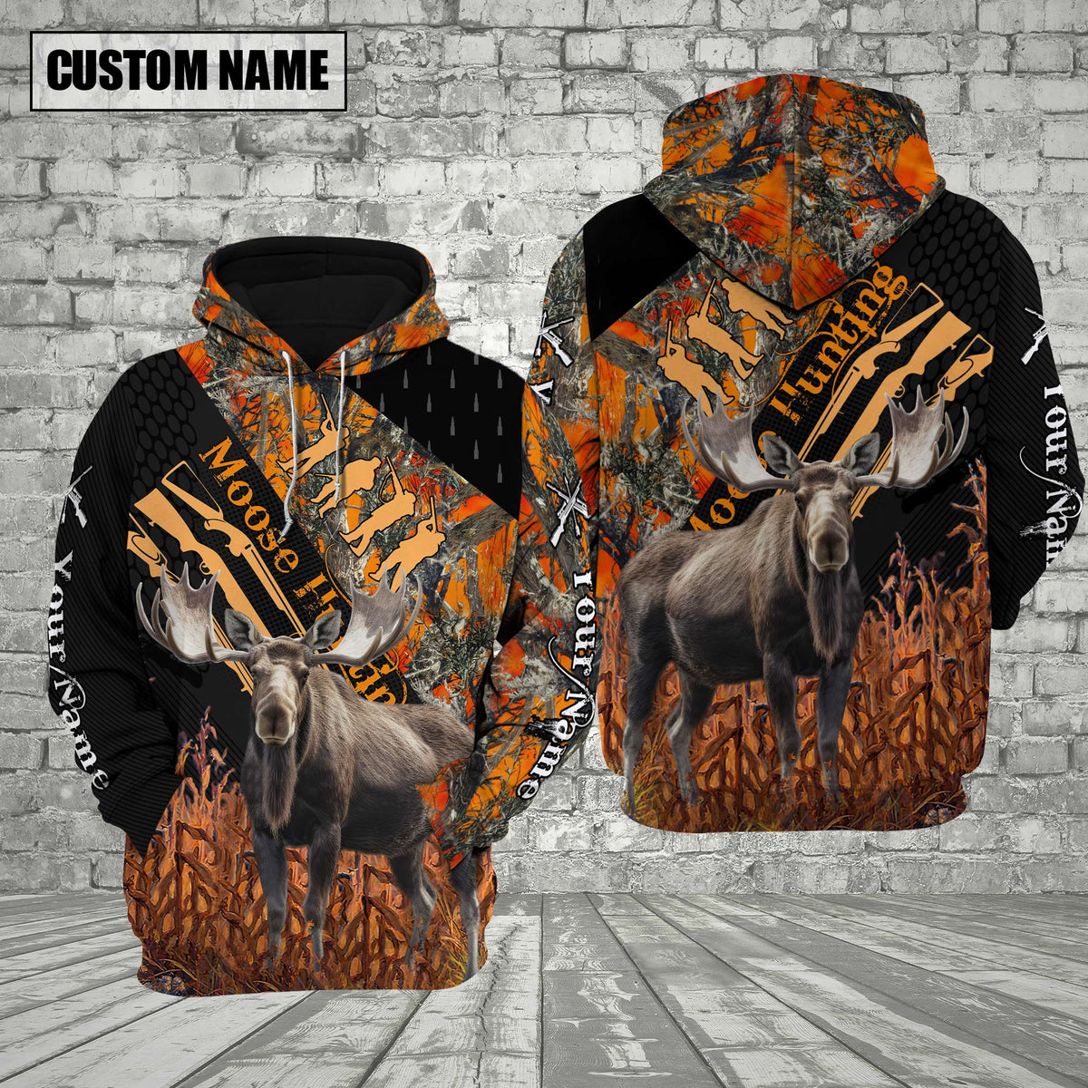 Blisscorners Moose Hunting Orange Camo Custom Name Shirt 3D All Over Printed Clothes