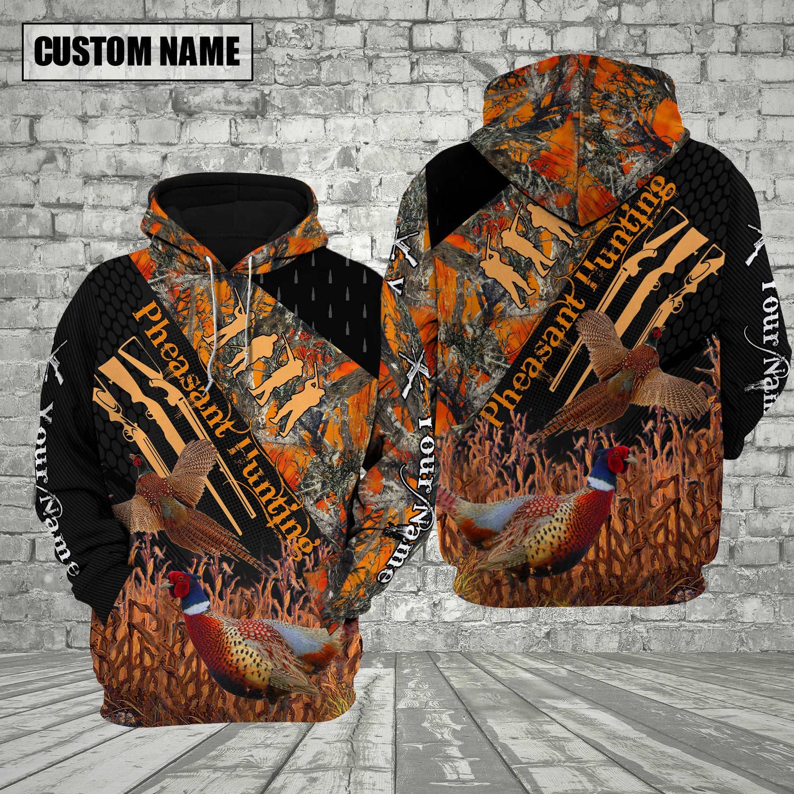 Blisscorners Pheasant Hunting Orange Camo Custom Name Shirt 3D All Over Printed Clothes