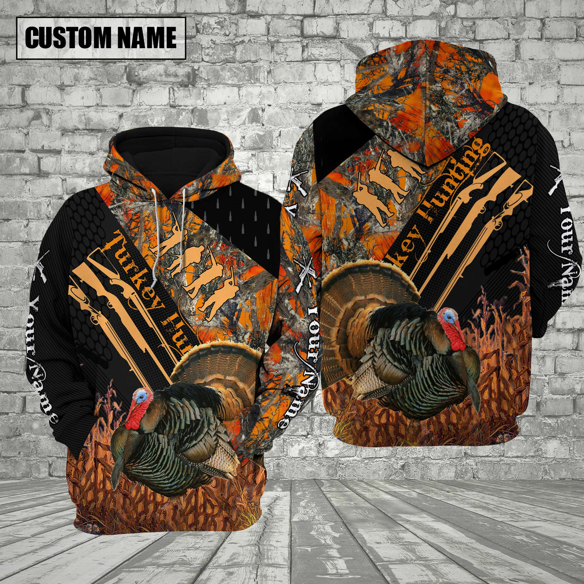 Blisscorners Turkey Hunting Orange Camo Custom Name Shirt 3D All Over Printed Clothes