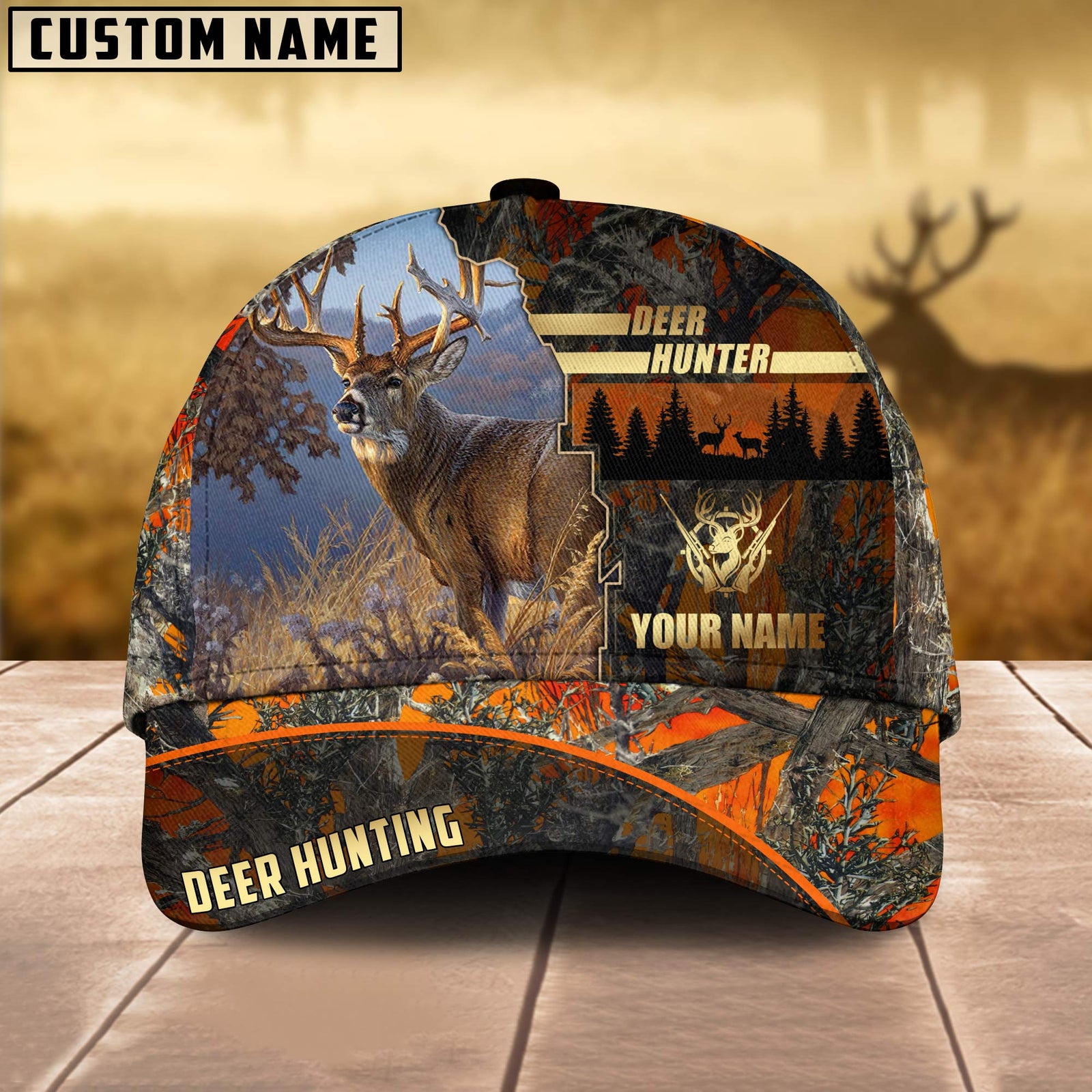 Blisscorners Deer Hunting Forest Pattern Multicolor Personalized Name 3D Cap (2 colors)