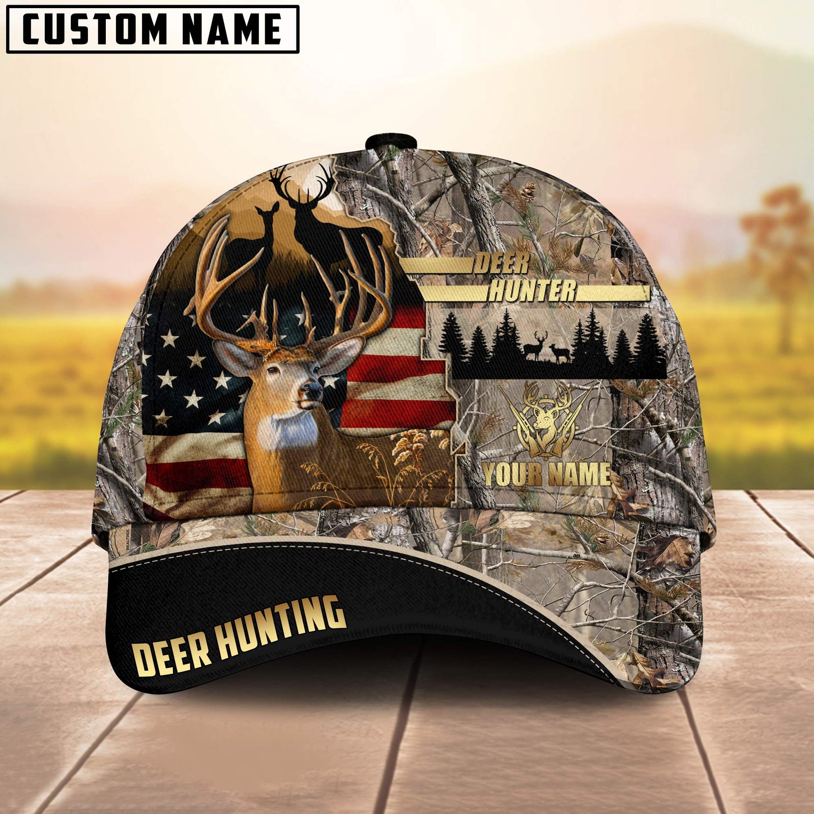 Blisscorners Deer Hunting American Flag Pattern Personalized Cap 3D Printed Multicolor (6 colors)
