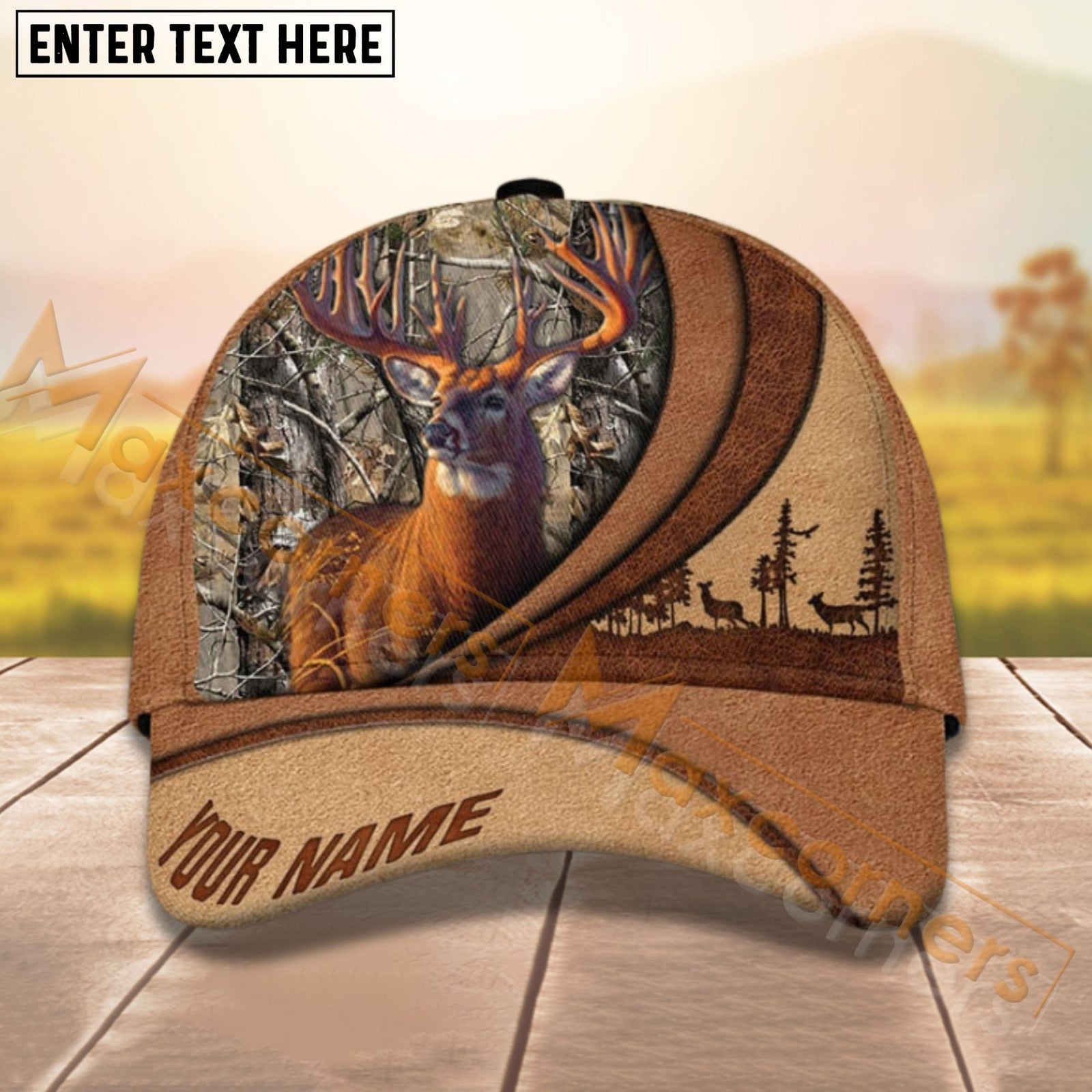 Blisscorners Deer Hunting Leather Pattern Personalized Name 3D Cap (8 colors)