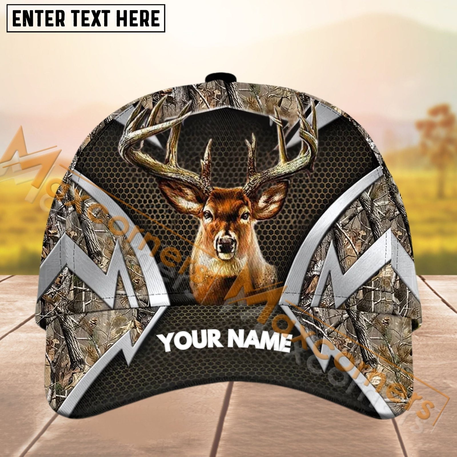 Blisscorners Deer Hunting Silver Pattern Personalized Name 3D Cap (4 colors)