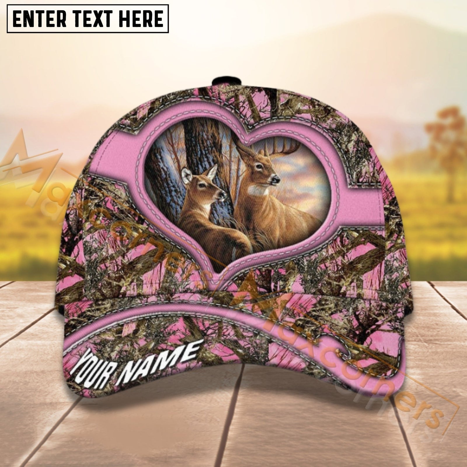 Blisscorners Couple Deer Hunting Love Pattern Personalized Name 3D Cap (8 colors)