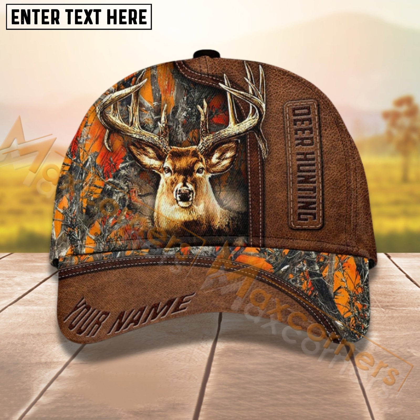 Blisscorners Deer Hunting Leather Camo Pattern Personalized Name 3D Cap For Deer Hunter (9 colors)