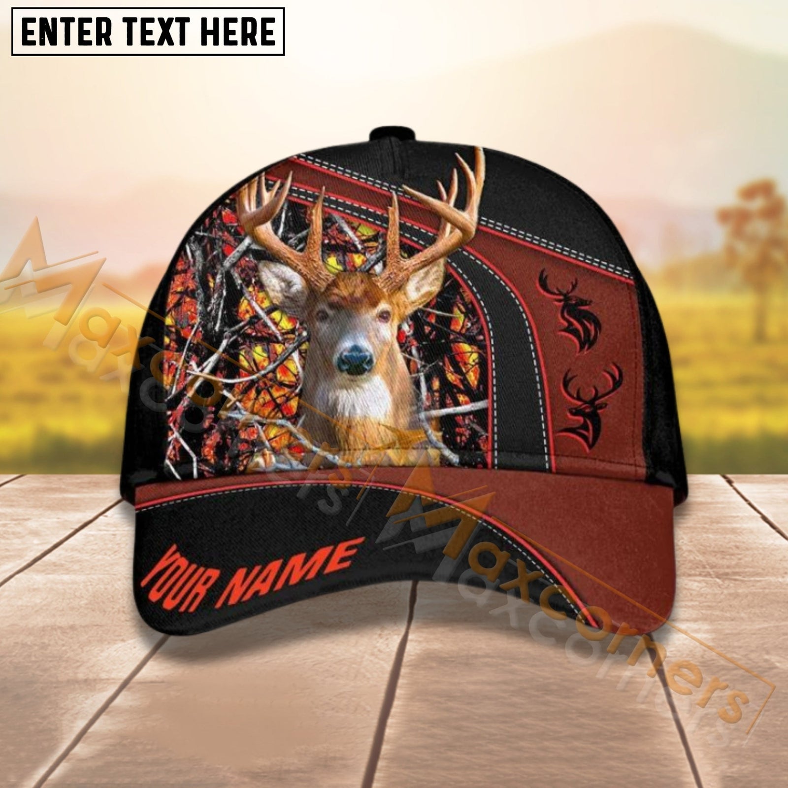 Blisscorners Deer Hunting Black Leather Camo Pattern Personalized Name 3D Cap For Deer Hunter (8 colors)