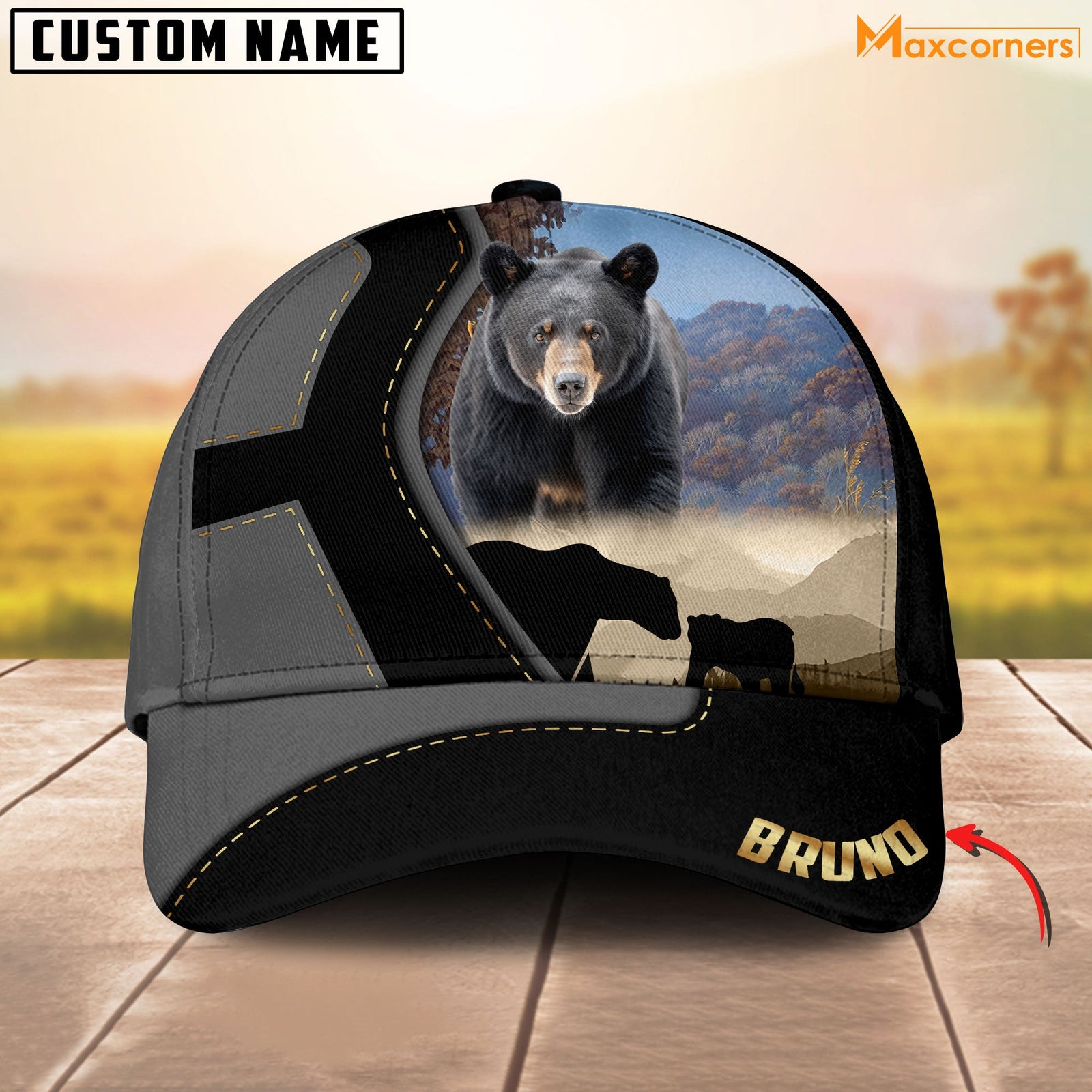 Blisscorners Bear Hunting Majestic Camouflage Multicolor Personalized Name 3D Cap For Bruno