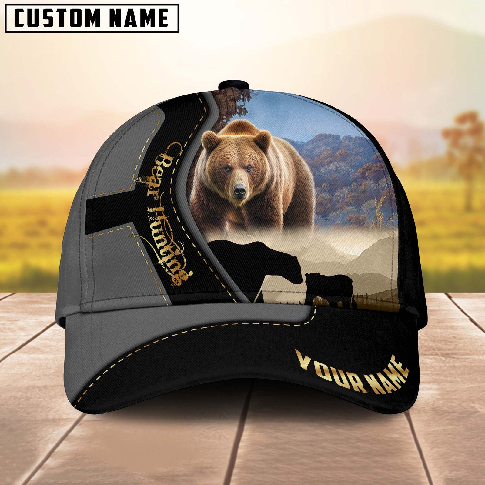 Blisscorners Bear Hunting Majestic Camouflage Multicolor Personalized Name 3D Cap