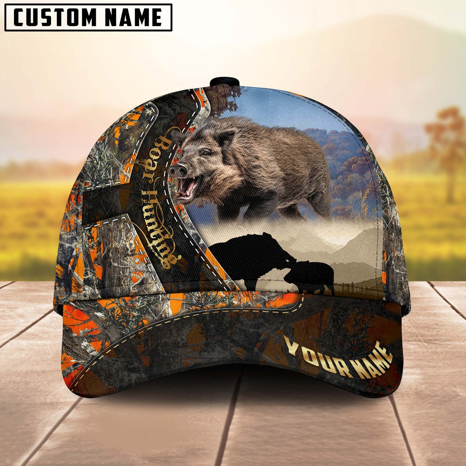 Blisscorners Boar Hunting Orange Camouflage Multicolor Personalized Name 3D Cap