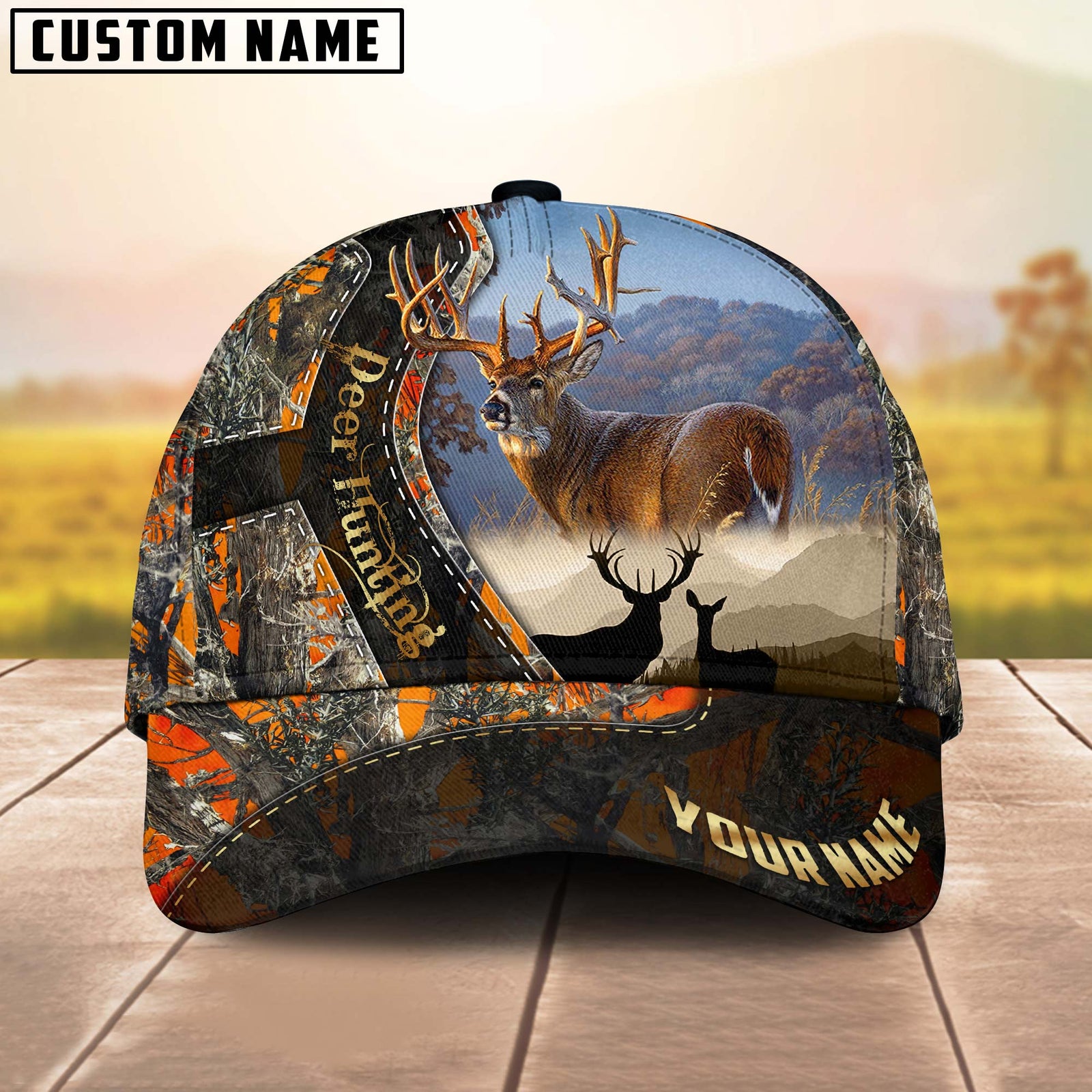 Blisscorners Deer Hunting Orange Camouflage Multicolor Personalized Name 3D Cap