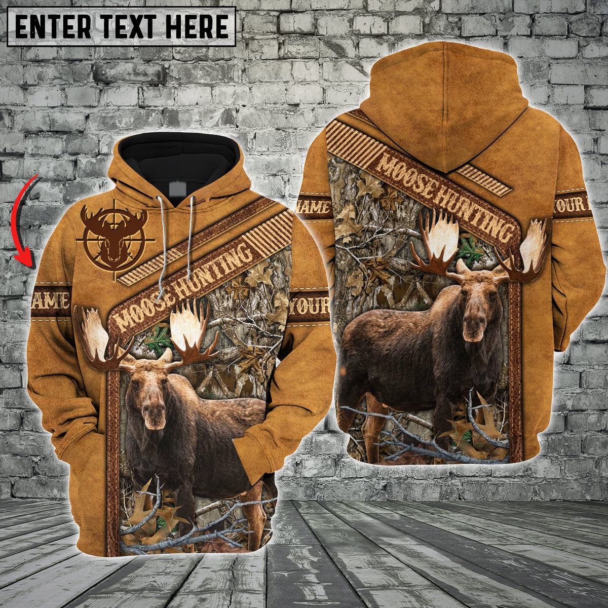 Blisscorners Moose Hunting Leather Pattern Custom Name Shirt 3D All Over Printed Clothes