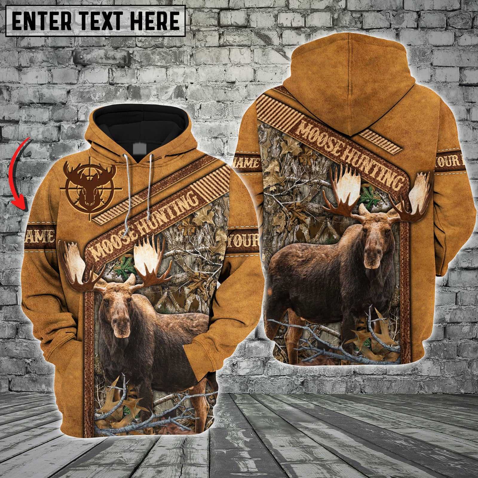 Blisscorners Moose Hunting Leather Pattern Custom Name Shirt 3D All Over Printed Clothes