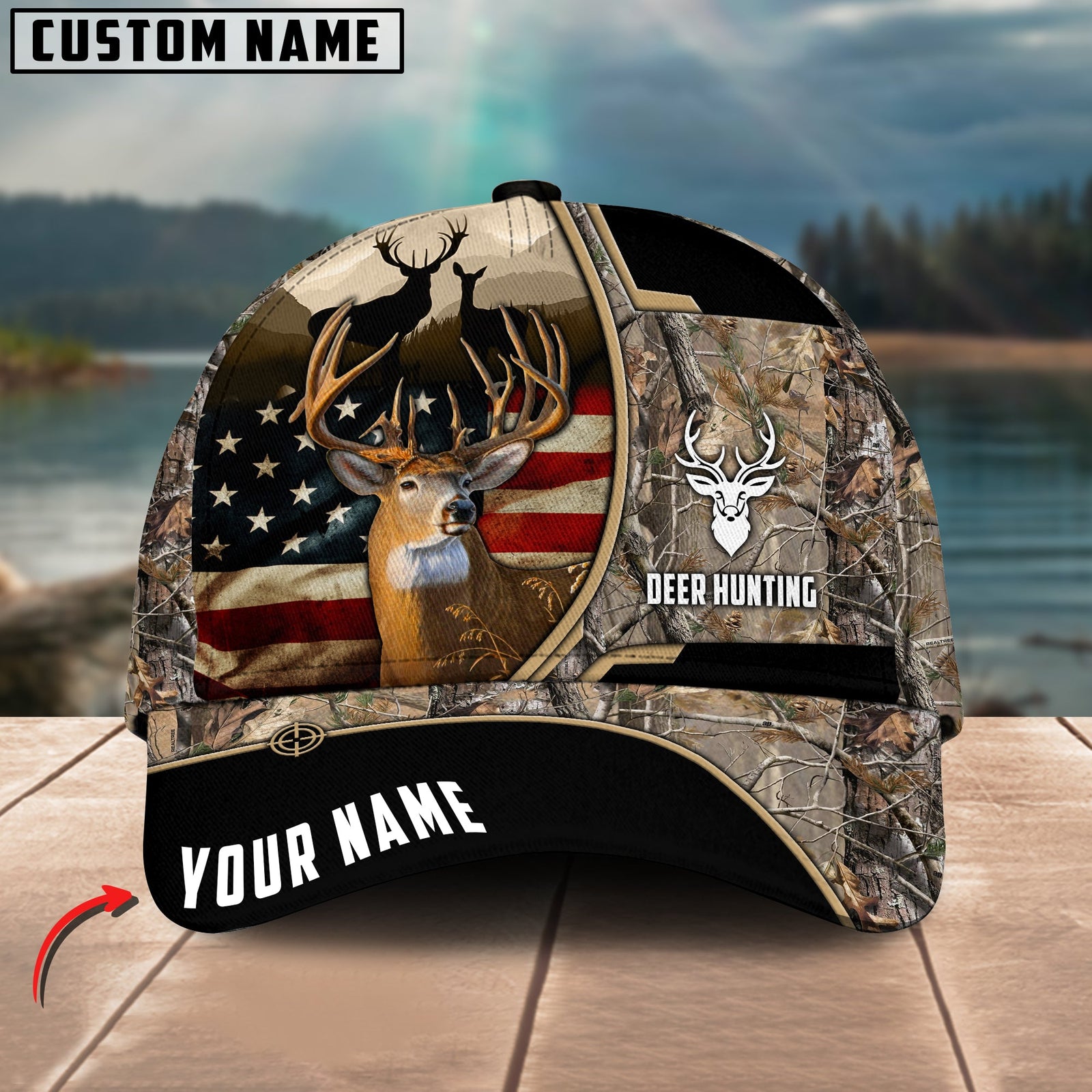 Blisscorners Deer Hunting American Flag Pattern Multicolor Personalized Name 3D Cap (4 colors)