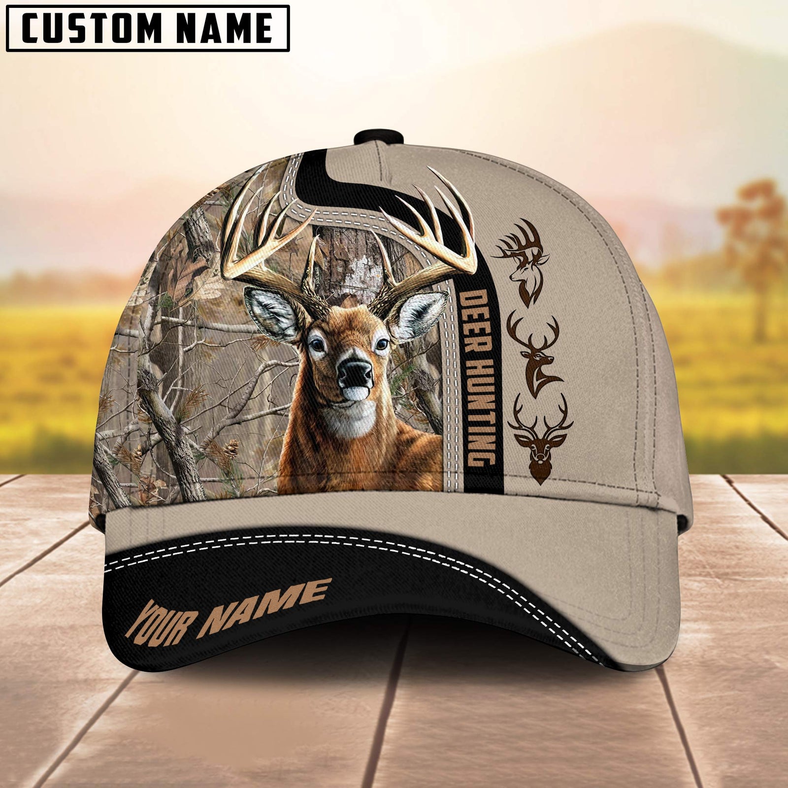 Blisscorners Deer Hunting Camoflage Premium Leather Multicolor Personalized Name 3D Cap (4 colors)