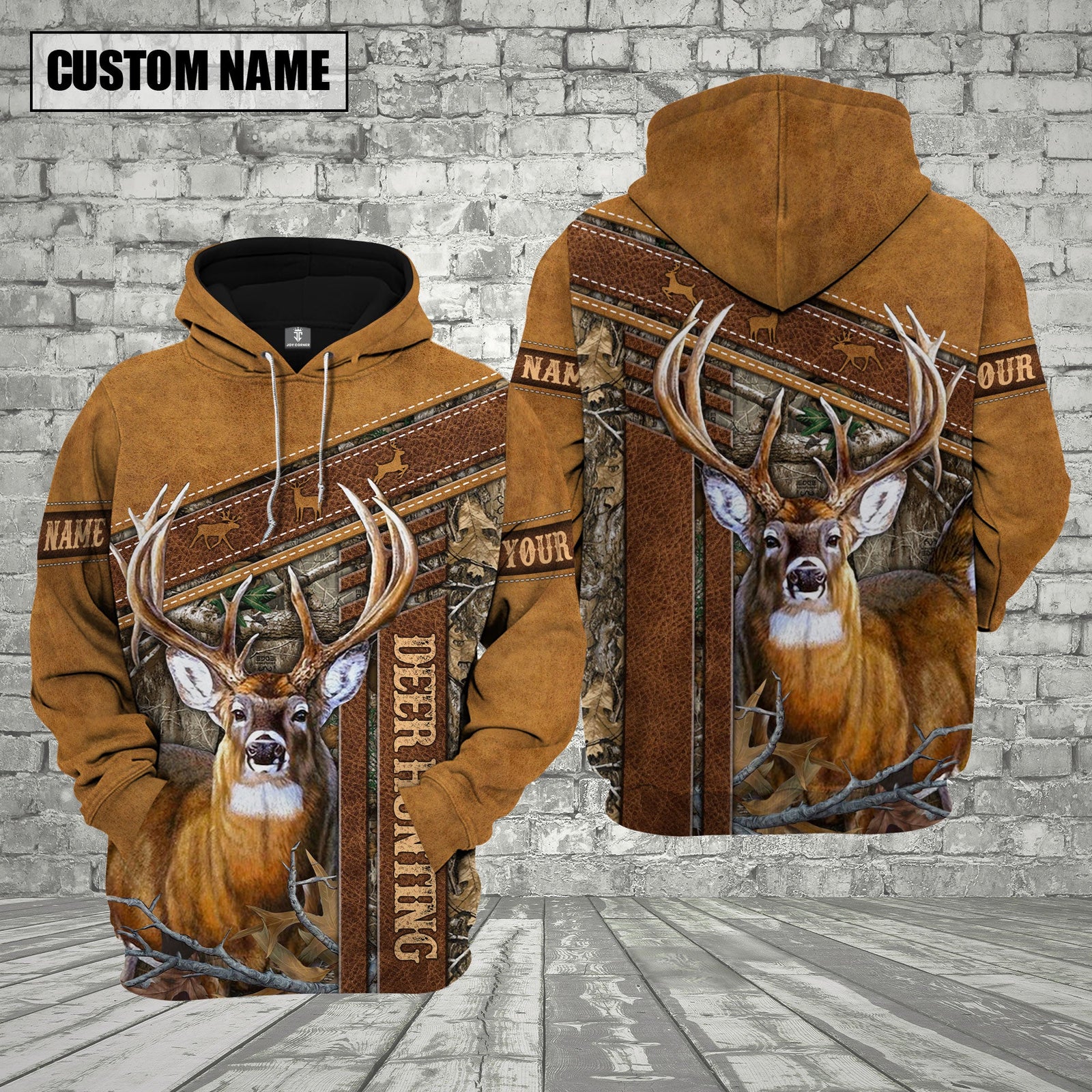 Blisscorners Deer Hunting Leather Pattern Custom Name Shirt 3D All Over Printed Clothes