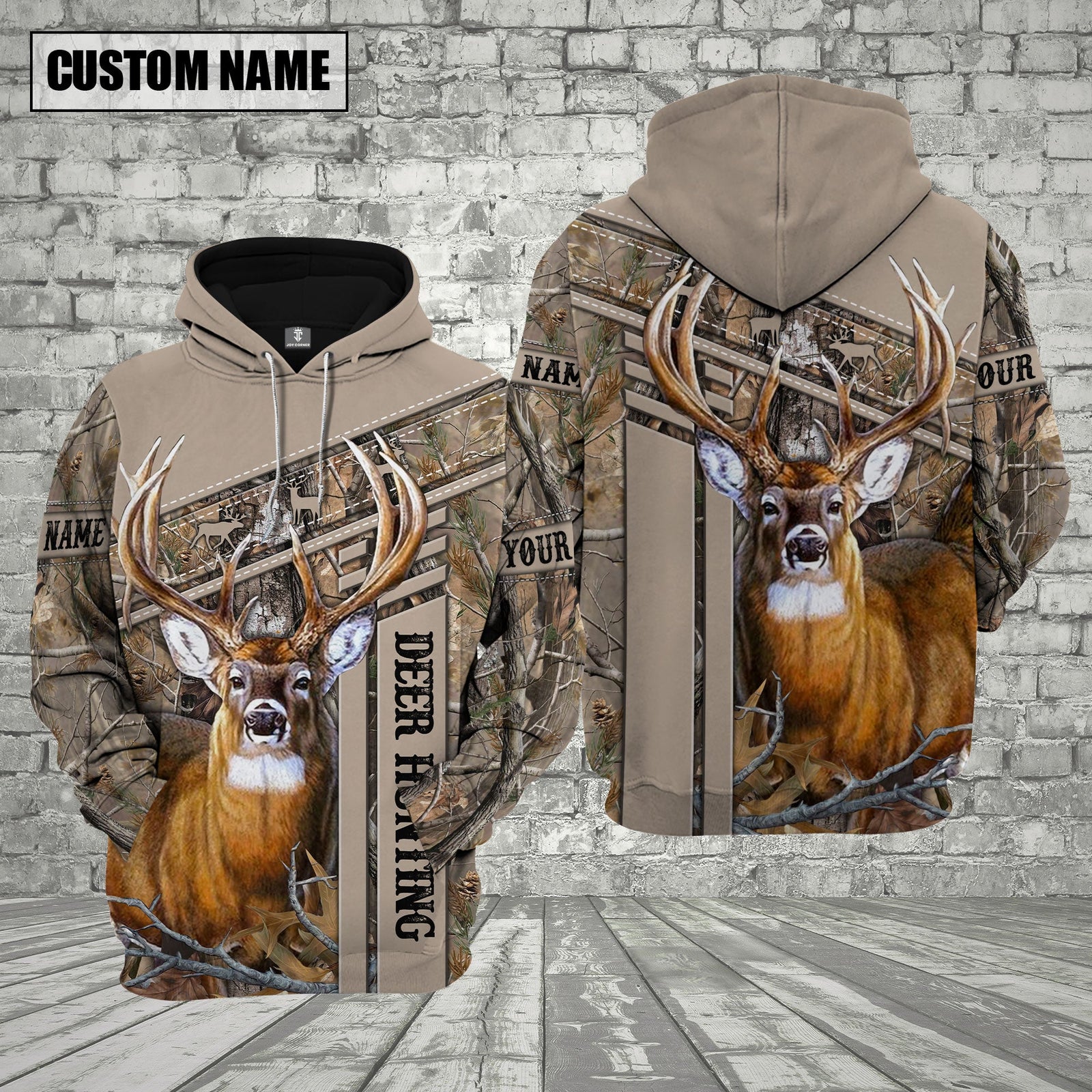 Blisscorners Deer Hunting Light Leather Pattern Custom Name Shirt 3D All Over Printed Clothes