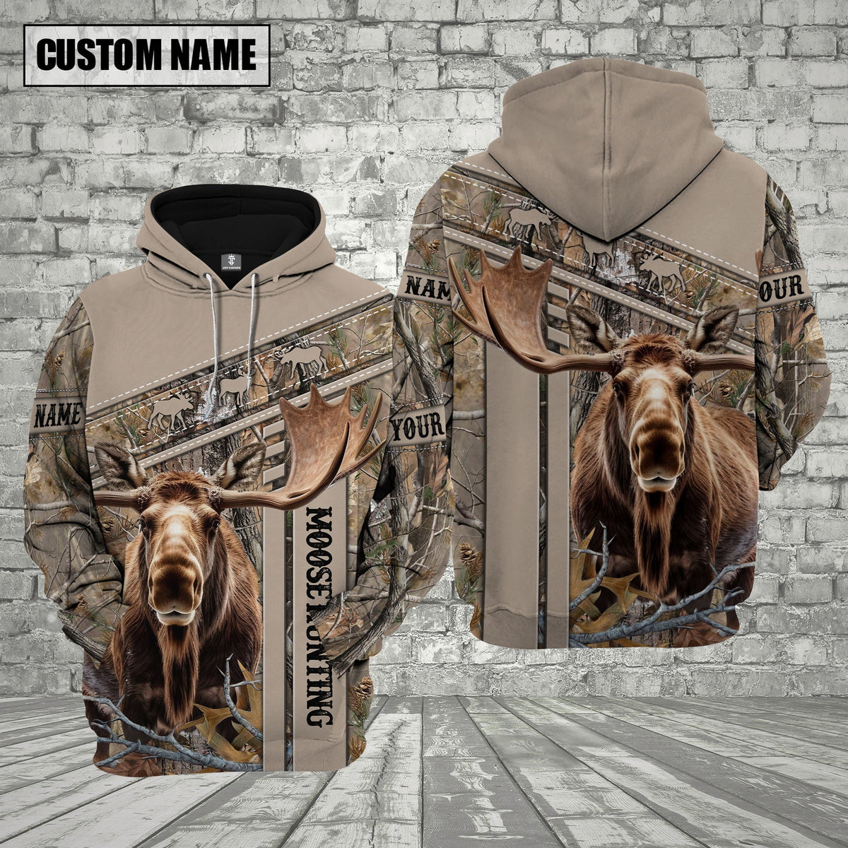 Blisscorners Moose Hunting Light Leather Pattern Custom Name Shirt 3D All Over Printed Clothes