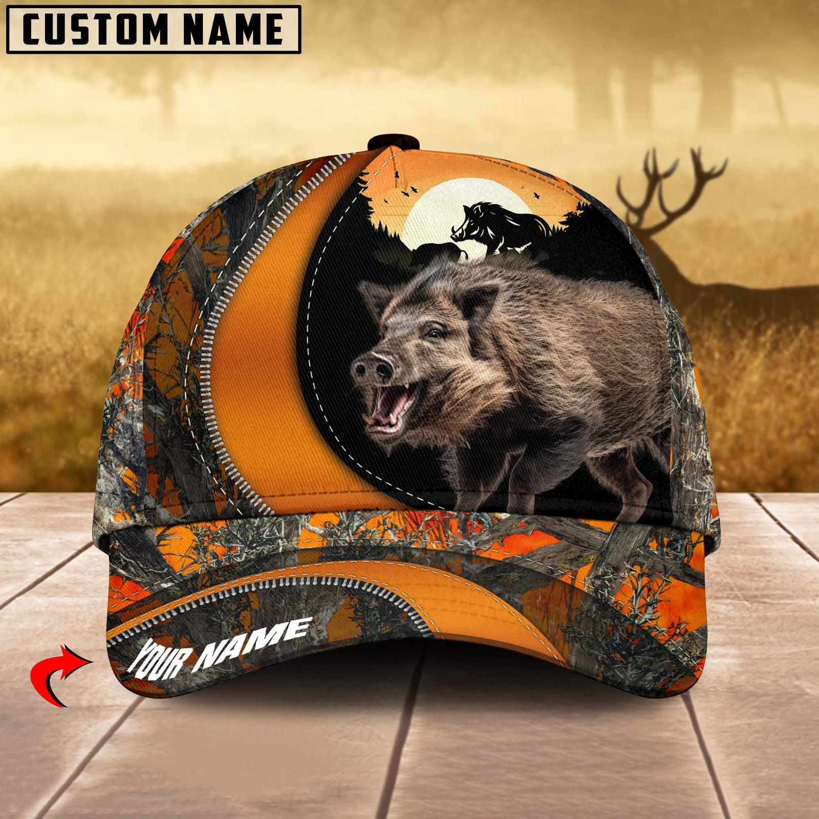 Blisscorners Boar Hunting Camo Pattern Personalized Name 3D Cap (2 colors)