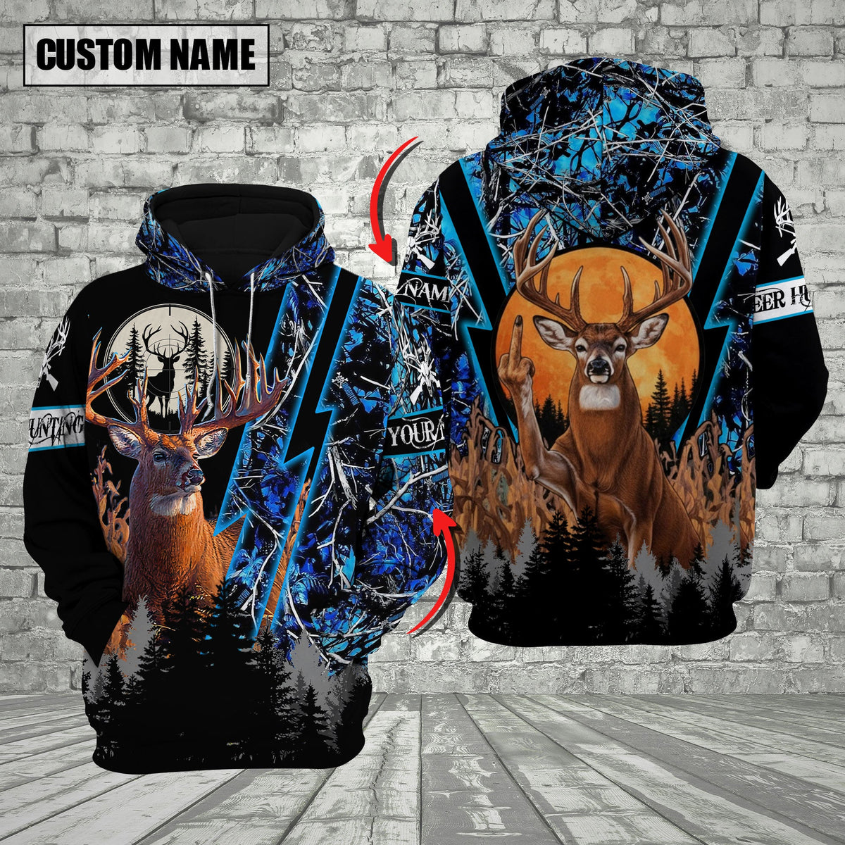 Blisscorners Hunting Buck Deer Forest Blue Camo Hoodie Multi Options Personalized Name, Team Name 3D Shirt