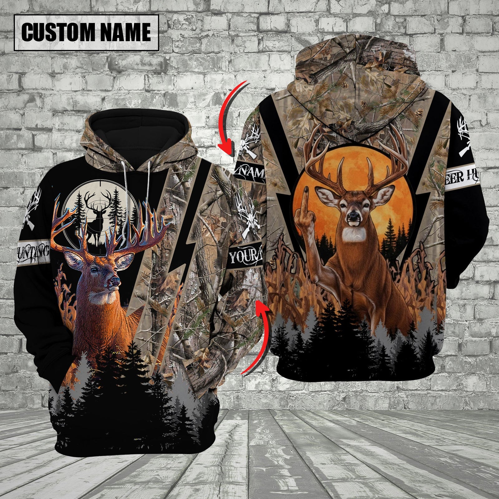 Blisscorners Hunting Buck Deer Forest Grass Brown Camo Hoodie Multi Options Personalized Name, Team Name 3D Shirt
