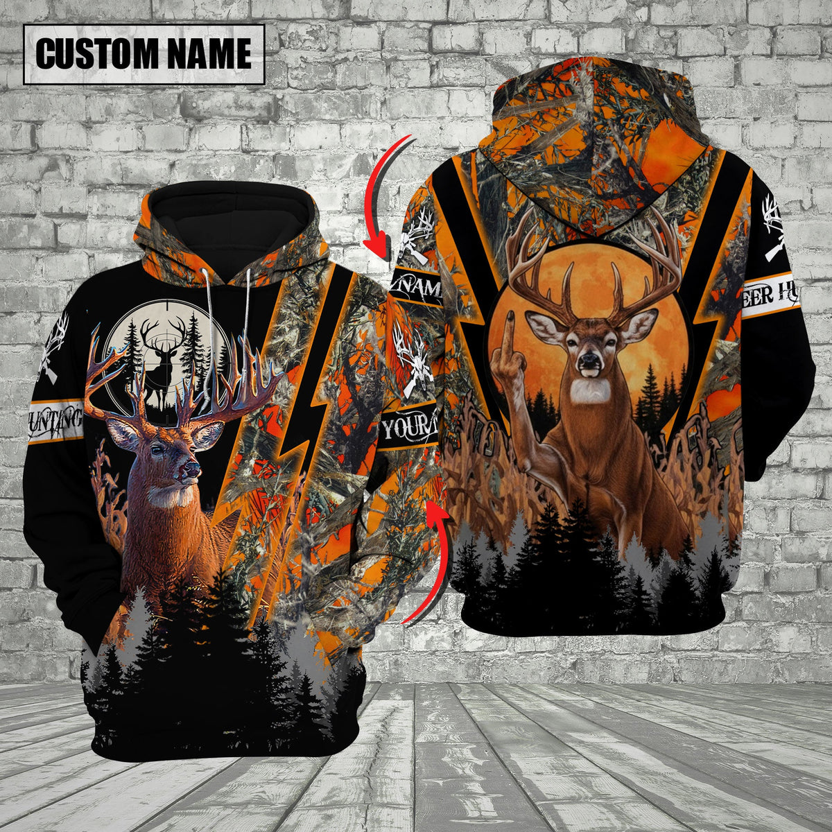 Blisscorners Hunting Buck Deer Forest Orange Camo Hoodie Multi Options Personalized Name, Team Name 3D Shirt