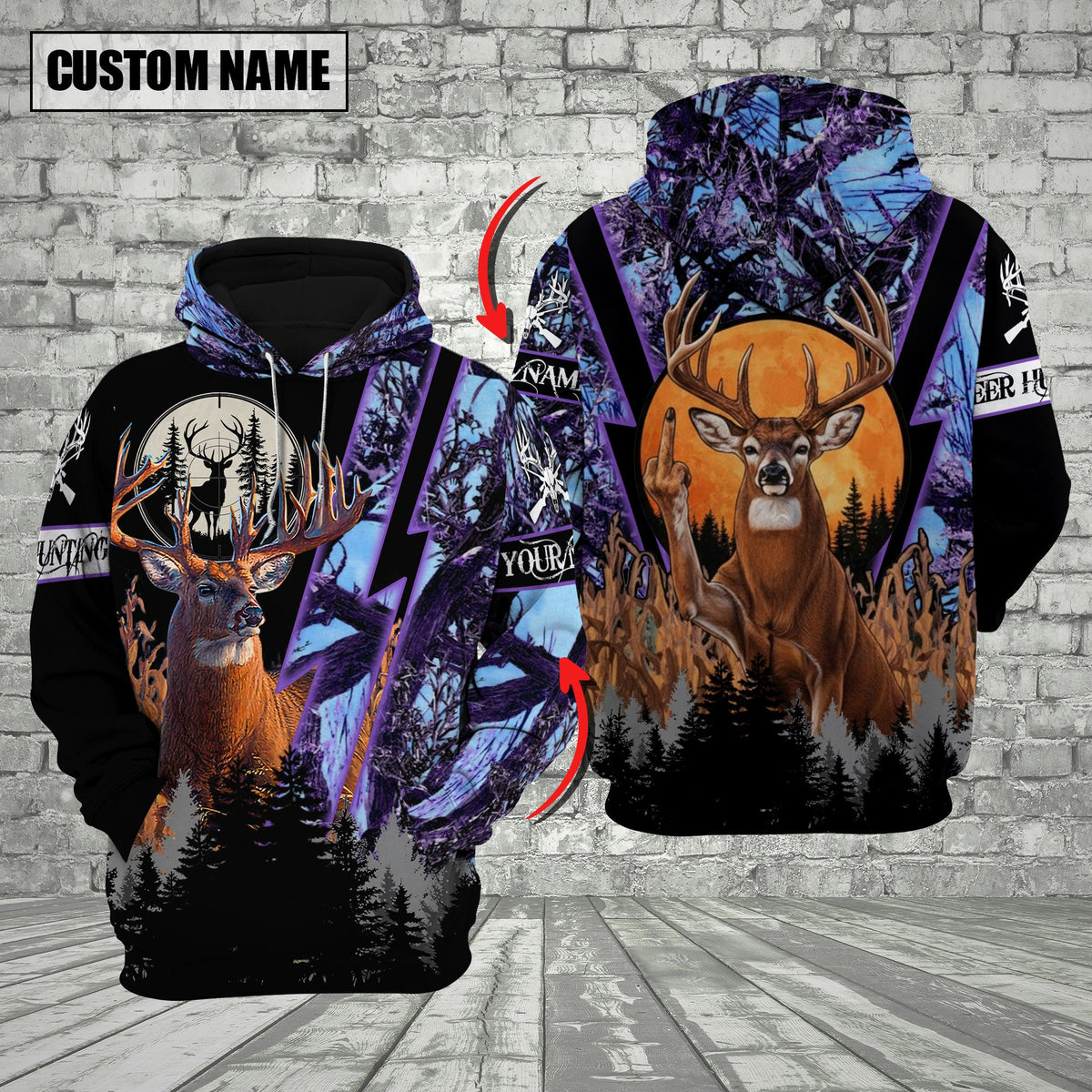 Blisscorners Hunting Buck Deer Forest Purple Camo Hoodie Multi Options Personalized Name, Team Name 3D Shirt