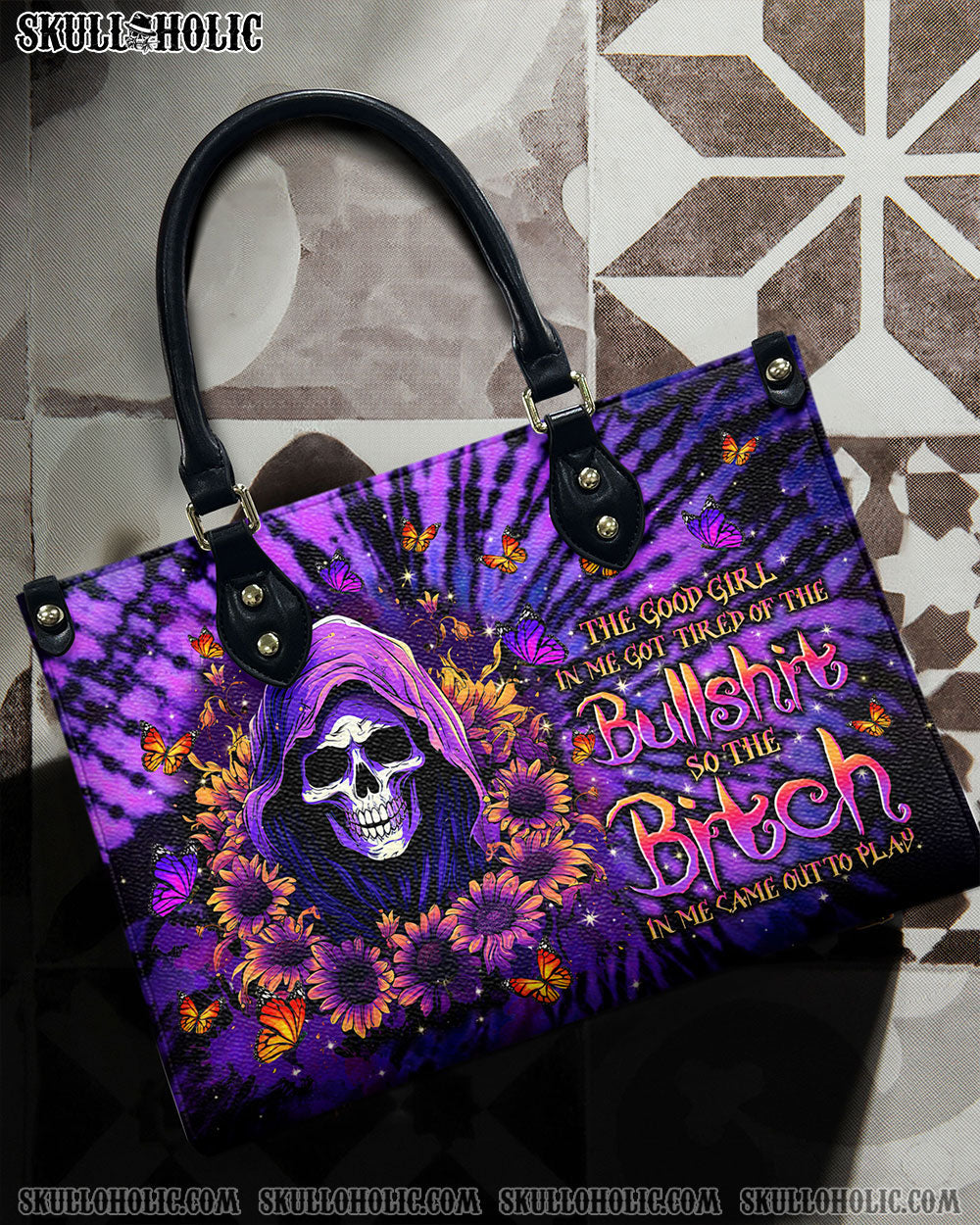BLISSCORNERS THE GOOD GIRL IN ME REAPER SUNFLOWER LEATHER HANDBAG