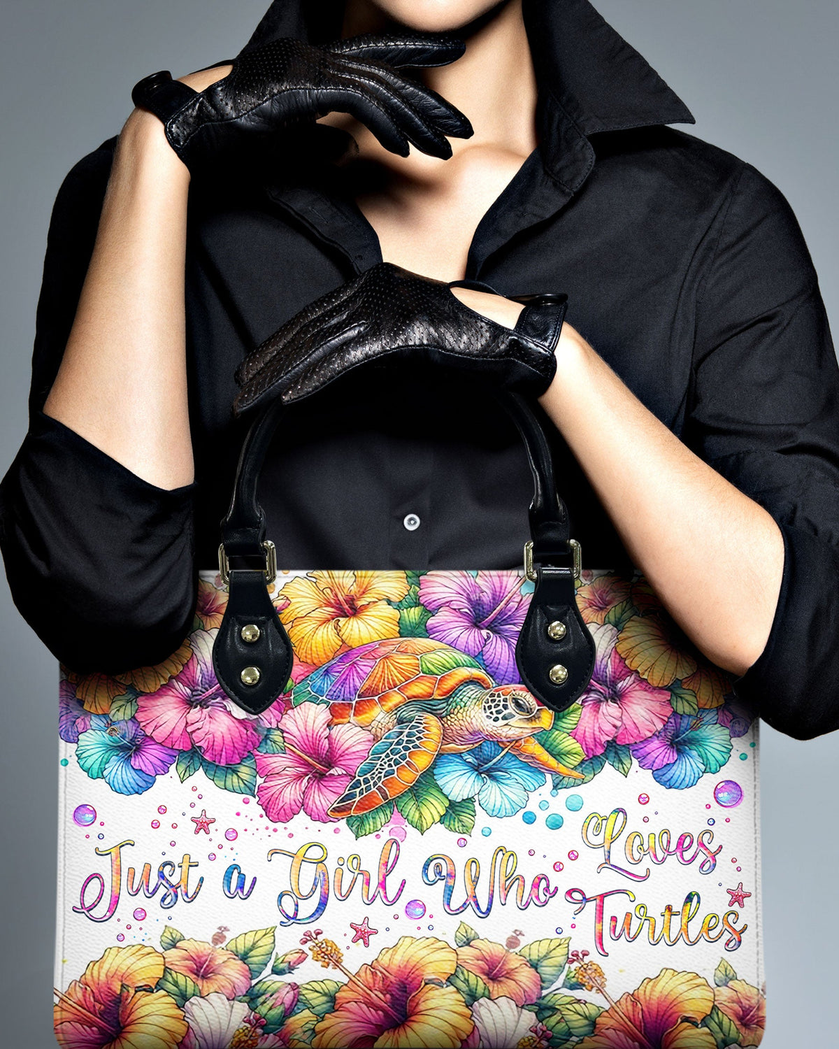 BLISSCORNERS JUST A GIRL WHO LOVES TURTLES LEATHER HANDBAG