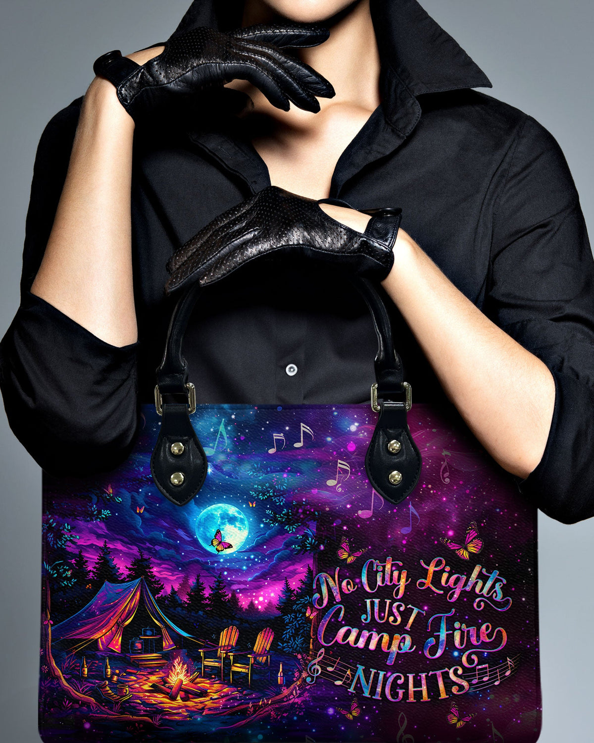 BLISSCORNERS NO CITY LIGHTS JUST CAMPFIRE NIGHTS LEATHER HANDBAG