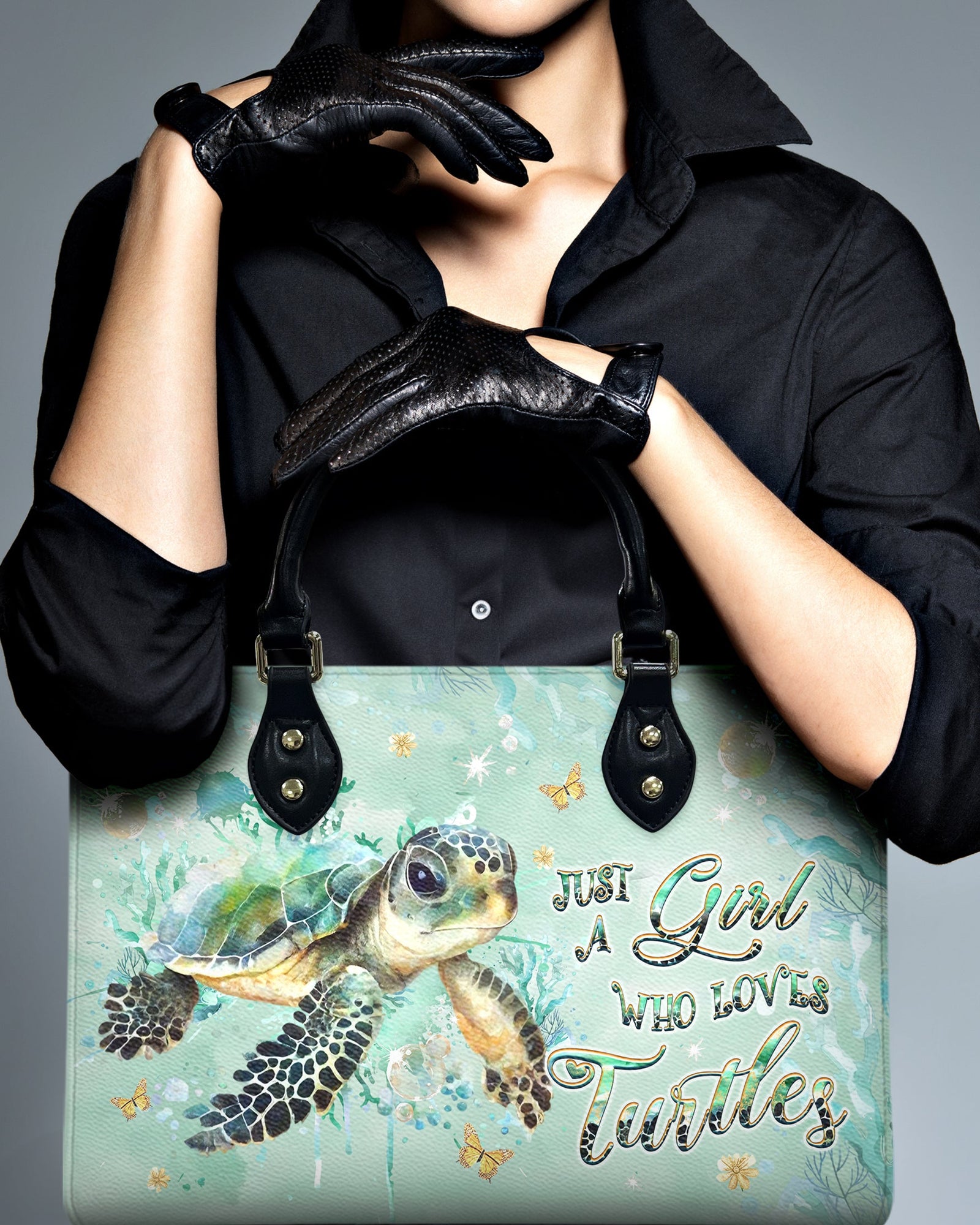 BLISSCORNERS JUST A GIRL WHO LOVES TURTLES LEATHER HANDBAG