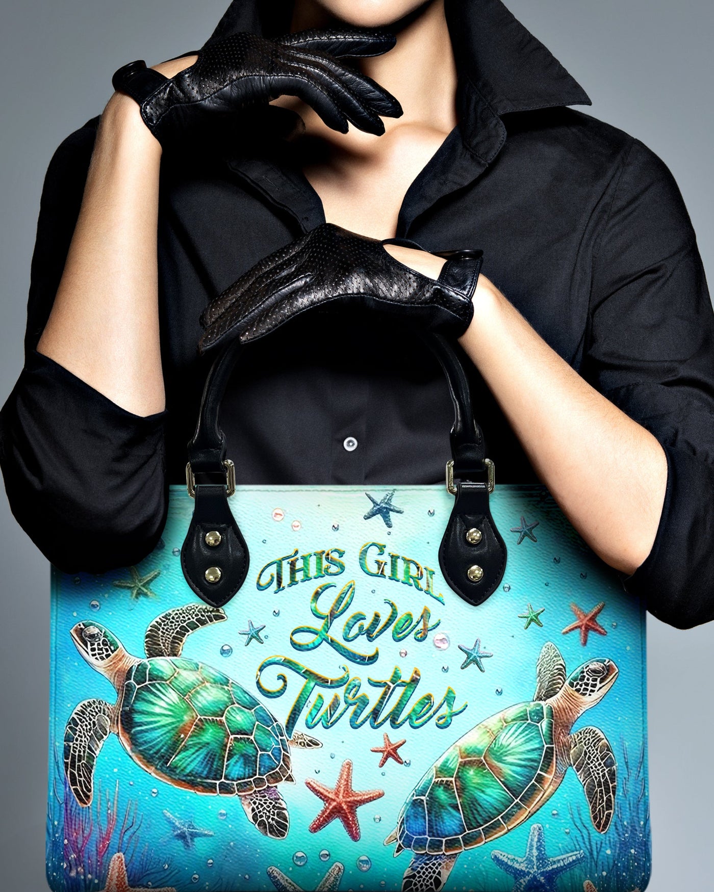 BLISSCORNERS THIS GIRL LOVES TURTLES LEATHER HANDBAG