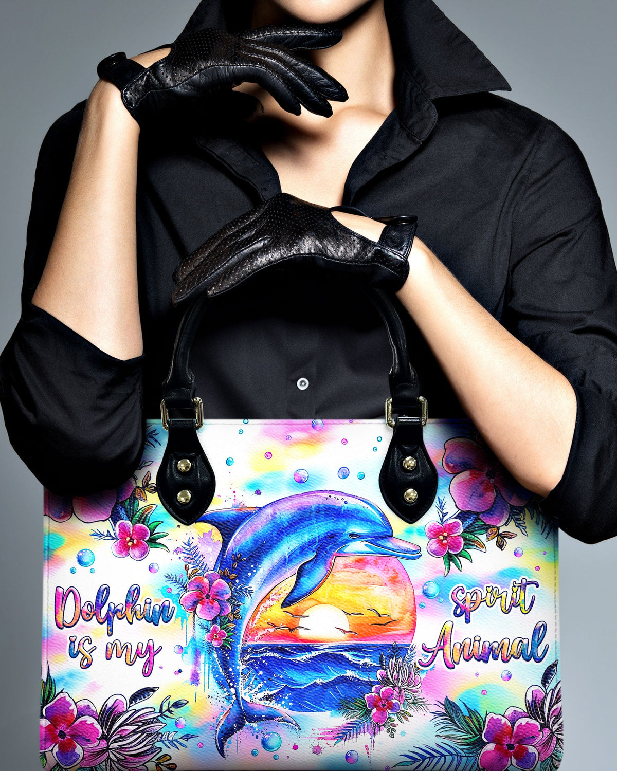 BLISSCORNERS DOLPHIN IS MY SPIRIT ANIMAL LEATHER HANDBAG